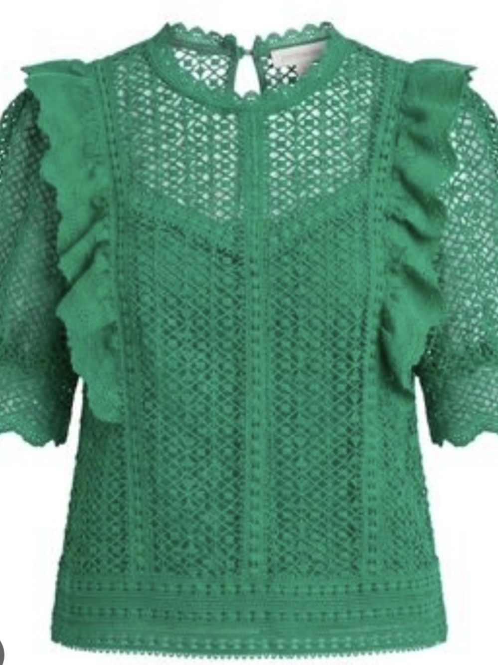 NWT Ultra Pink Emerald Green Lace Ruffle Sleeve Top Sz. L
